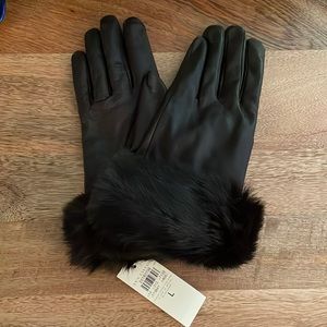 Ann Taylor Brown Leather Gloves with Faux Fur Cuffs - NWT